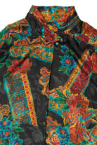 Vintage Elegant Floral Mock Neck Notations Button Up Shirt