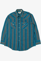 Vintage Blue Gray Striped Pearlescent Snap Ely Cattleman Button Up Shirt