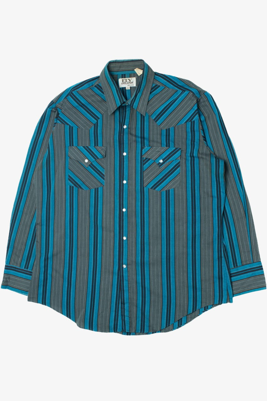 Vintage Blue Gray Striped Pearlescent Snap Ely Cattleman Button Up Shirt