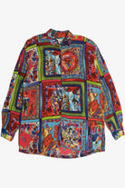 Vintage "Music" "Art" Pop Art All Over Print Button Up Top (1990s)