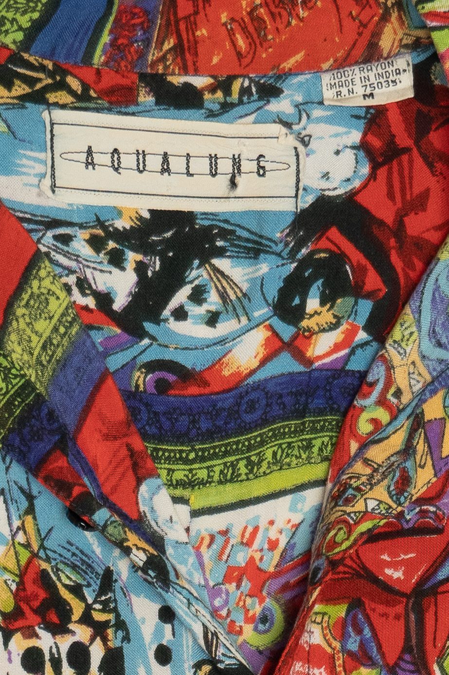 Vintage "Music" "Art" Pop Art All Over Print Button Up Top (1990s)