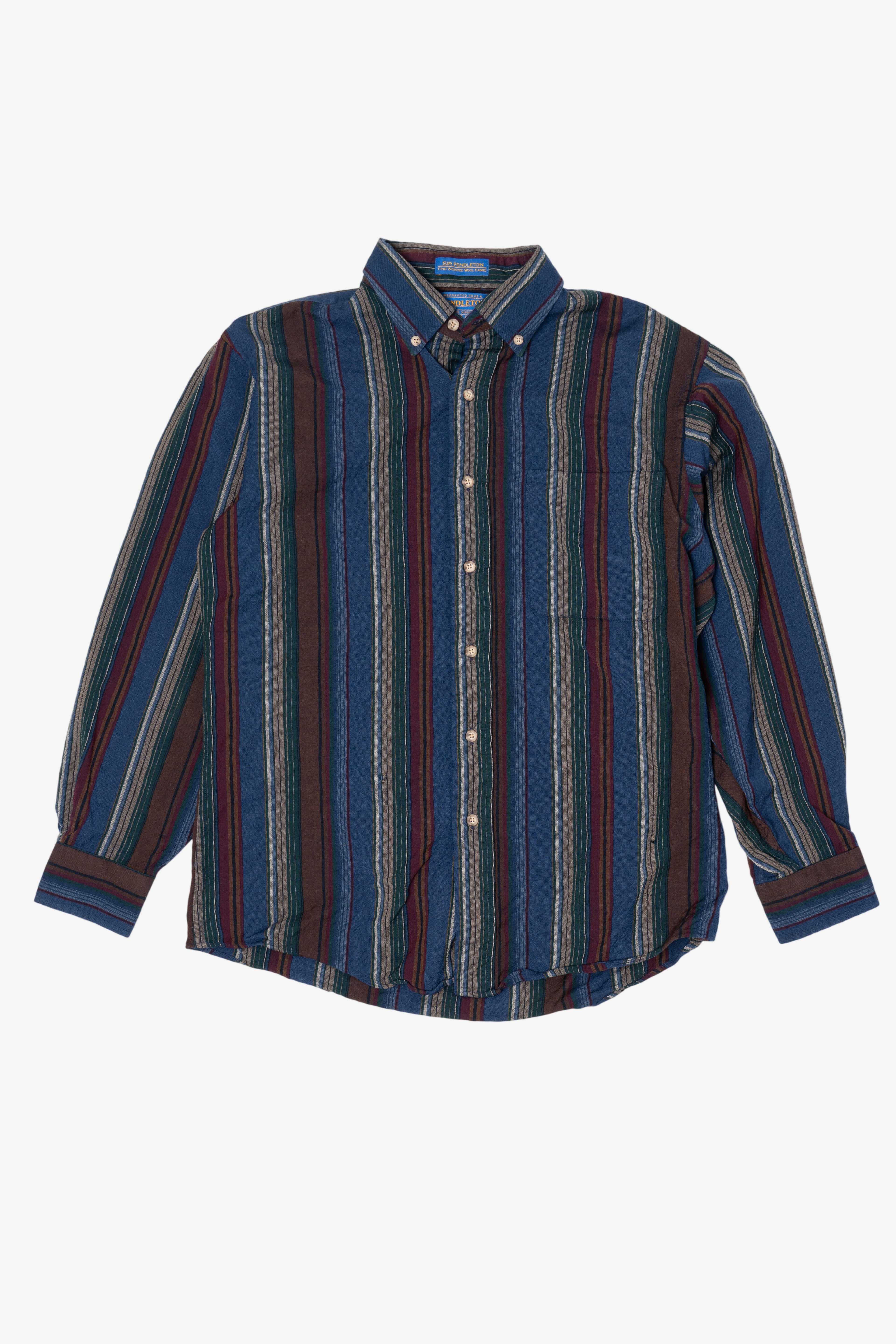 Vintage Distressed Navy Blue Pendleton Striped Button Up Shirt (1990s)