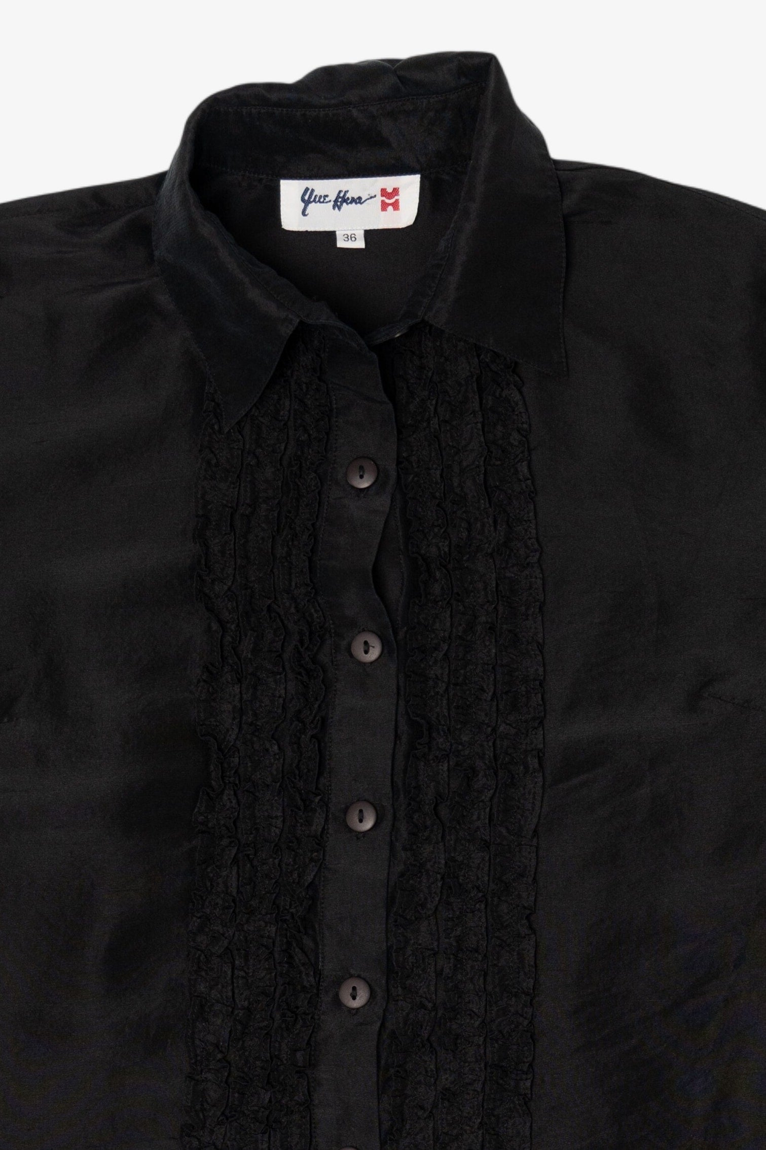 Vintage Black Yue Hera Ruffled Button Up Shirt (1990s)