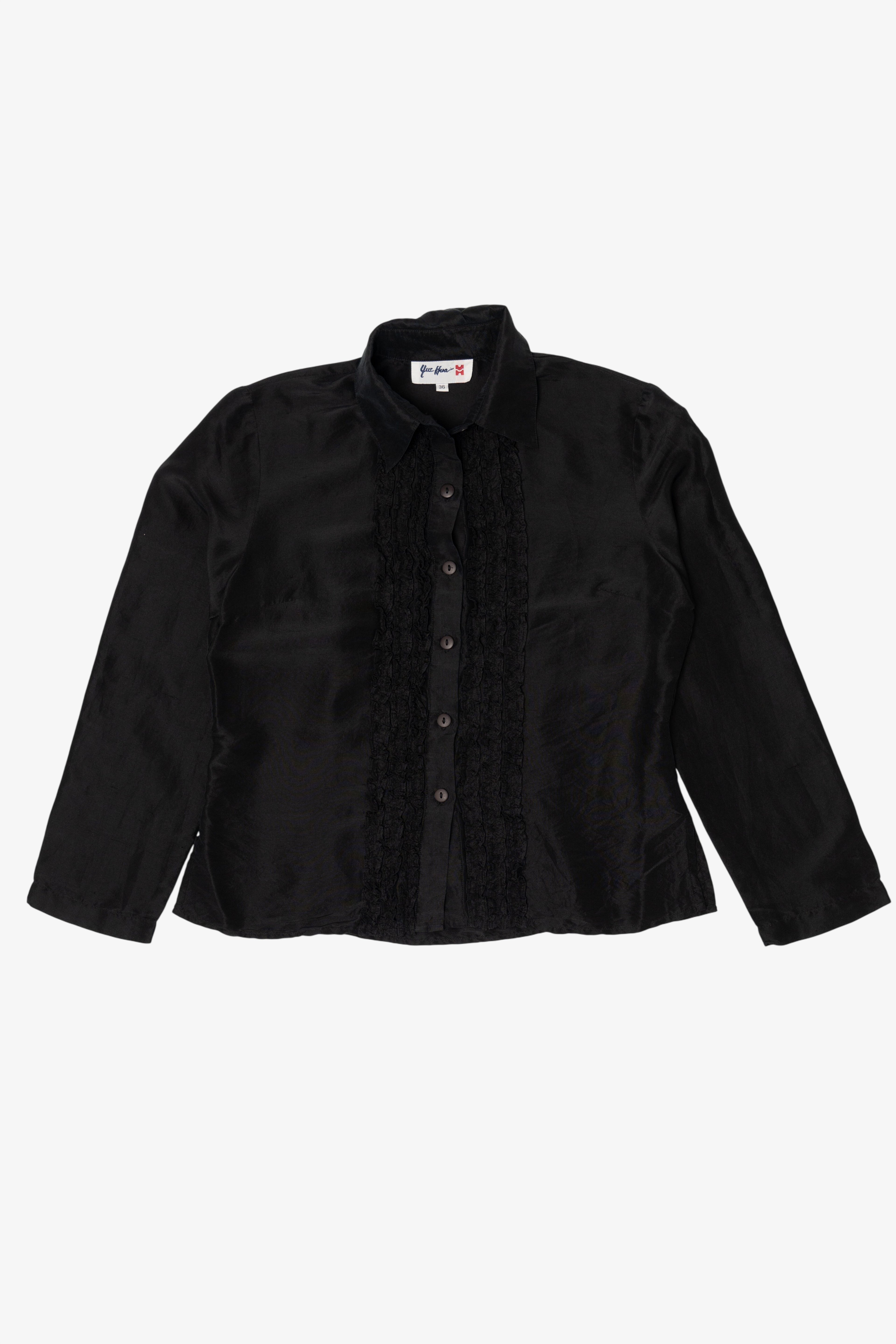 Vintage Black Yue Hera Ruffled Button Up Shirt (1990s)