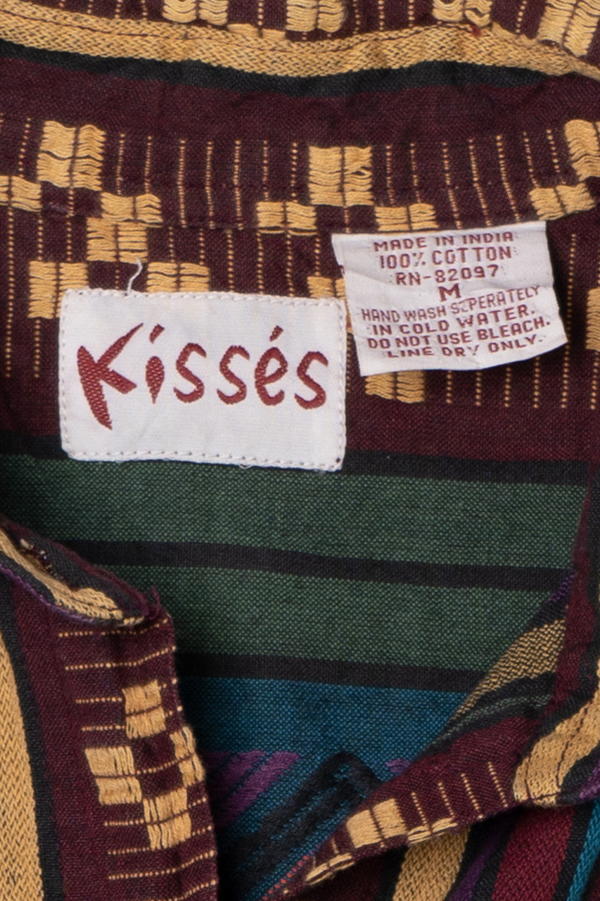Vintage Textured Print Button Up Shirt