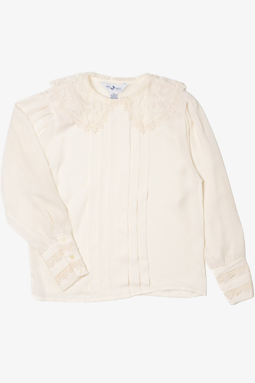 Vintage Lace Detail Peter Pan Collar Button Up Shirt