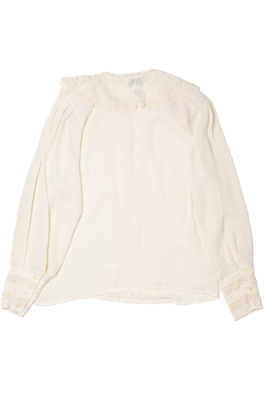 Vintage Lace Detail Peter Pan Collar Button Up Shirt