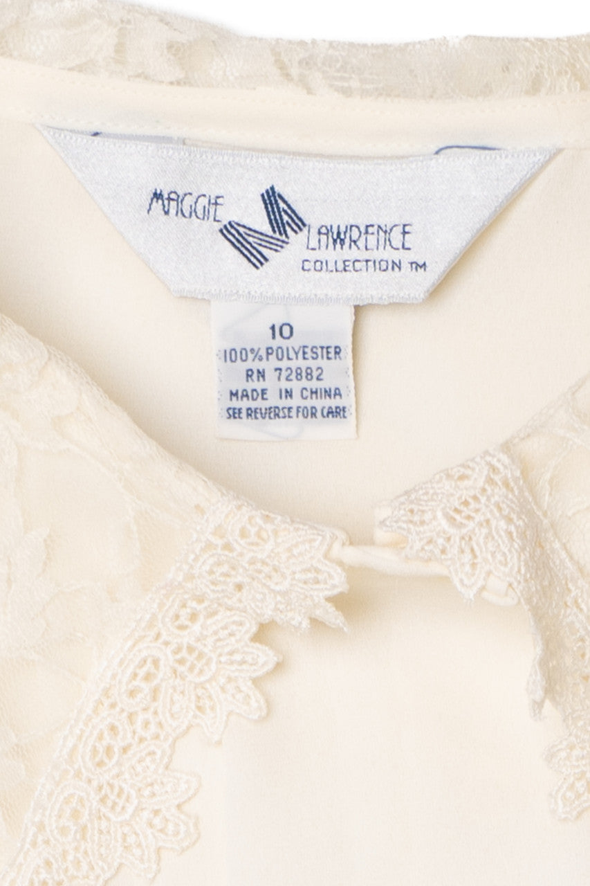 Vintage Lace Detail Peter Pan Collar Button Up Shirt
