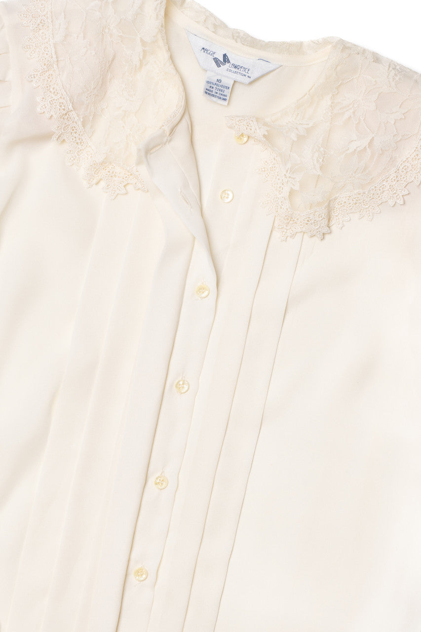 Vintage Lace Detail Peter Pan Collar Button Up Shirt
