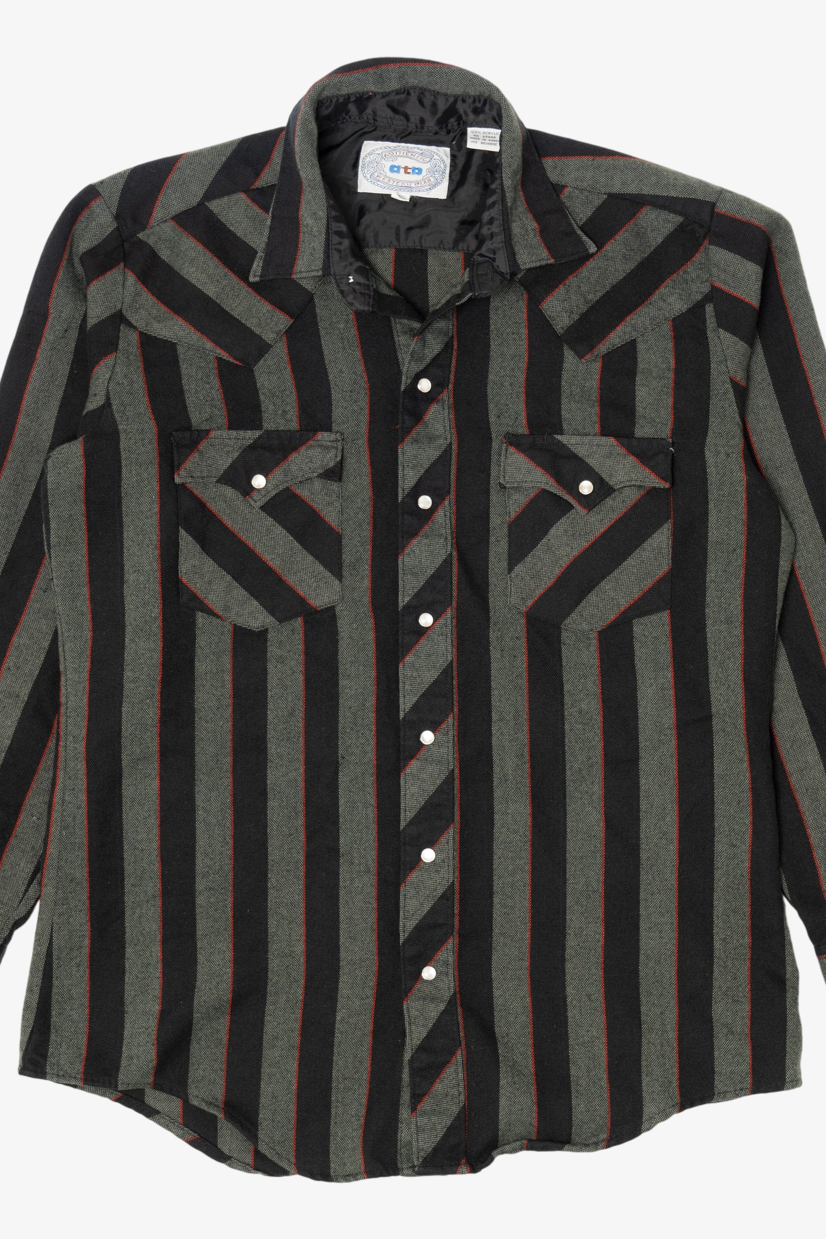 Vintage Dark Gray Authentic atb Westernwear Striped Button Up Shirt (1980s)