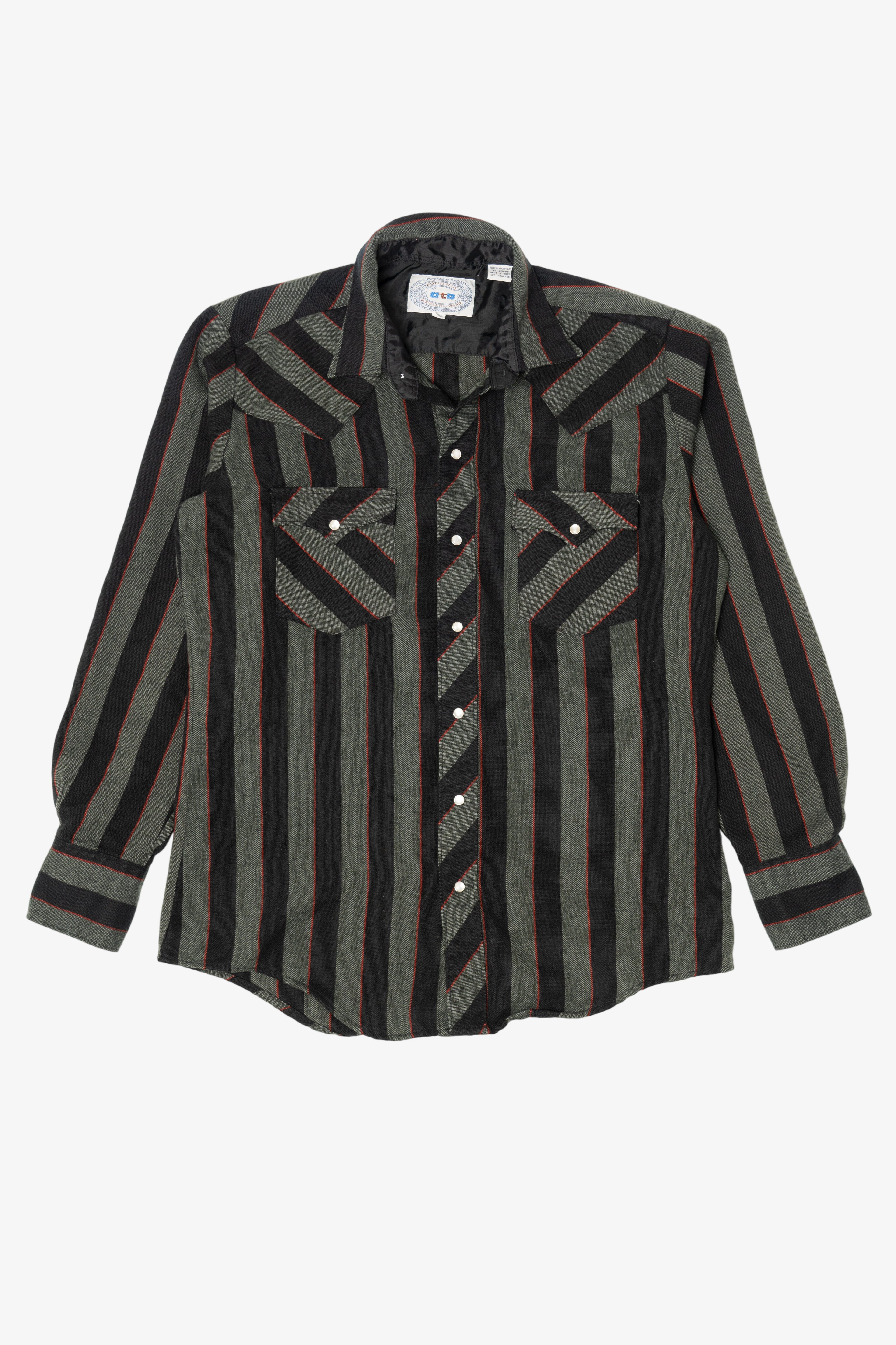 Vintage Dark Gray Authentic atb Westernwear Striped Button Up Shirt (1980s)
