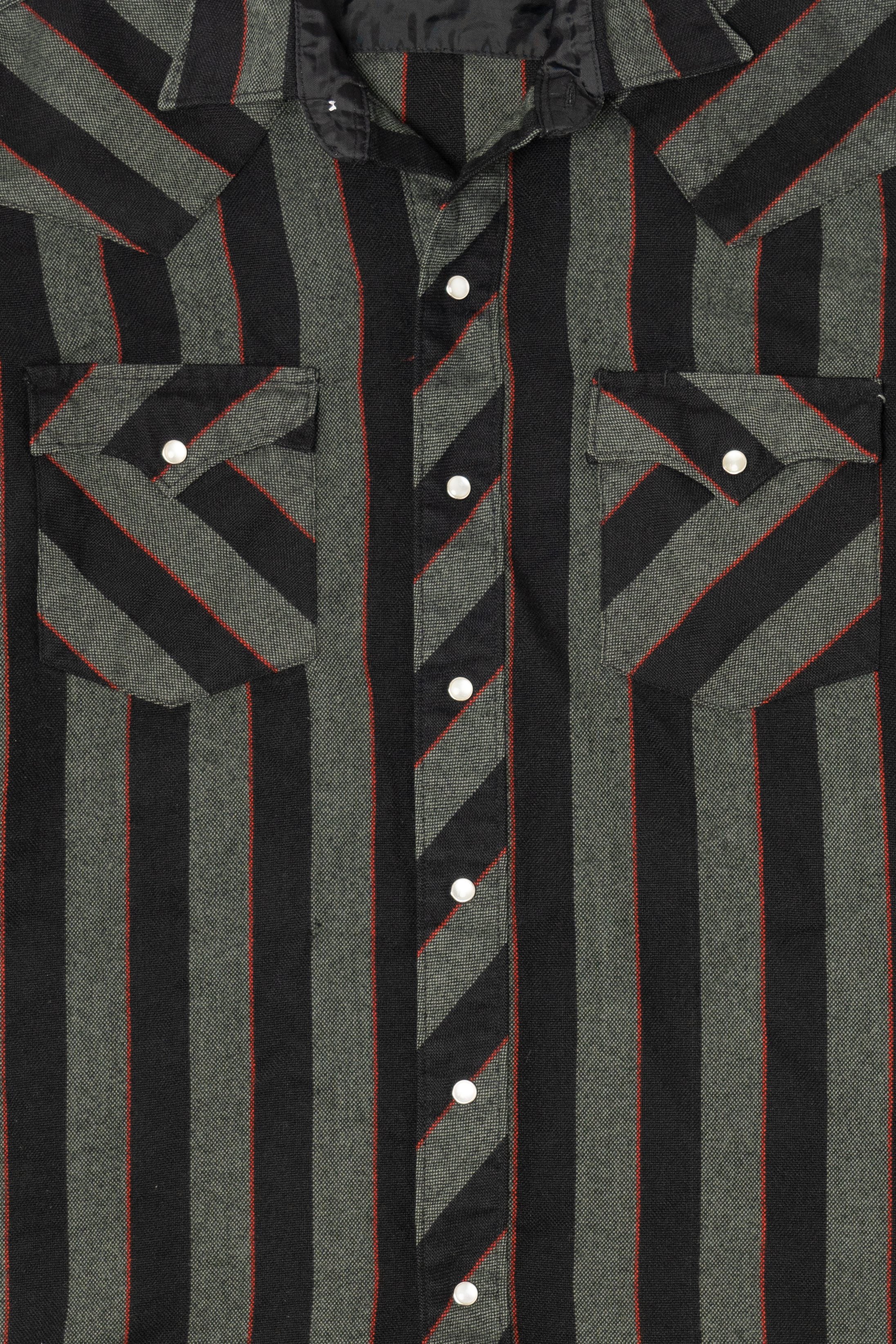 Vintage Dark Gray Authentic atb Westernwear Striped Button Up Shirt (1980s)