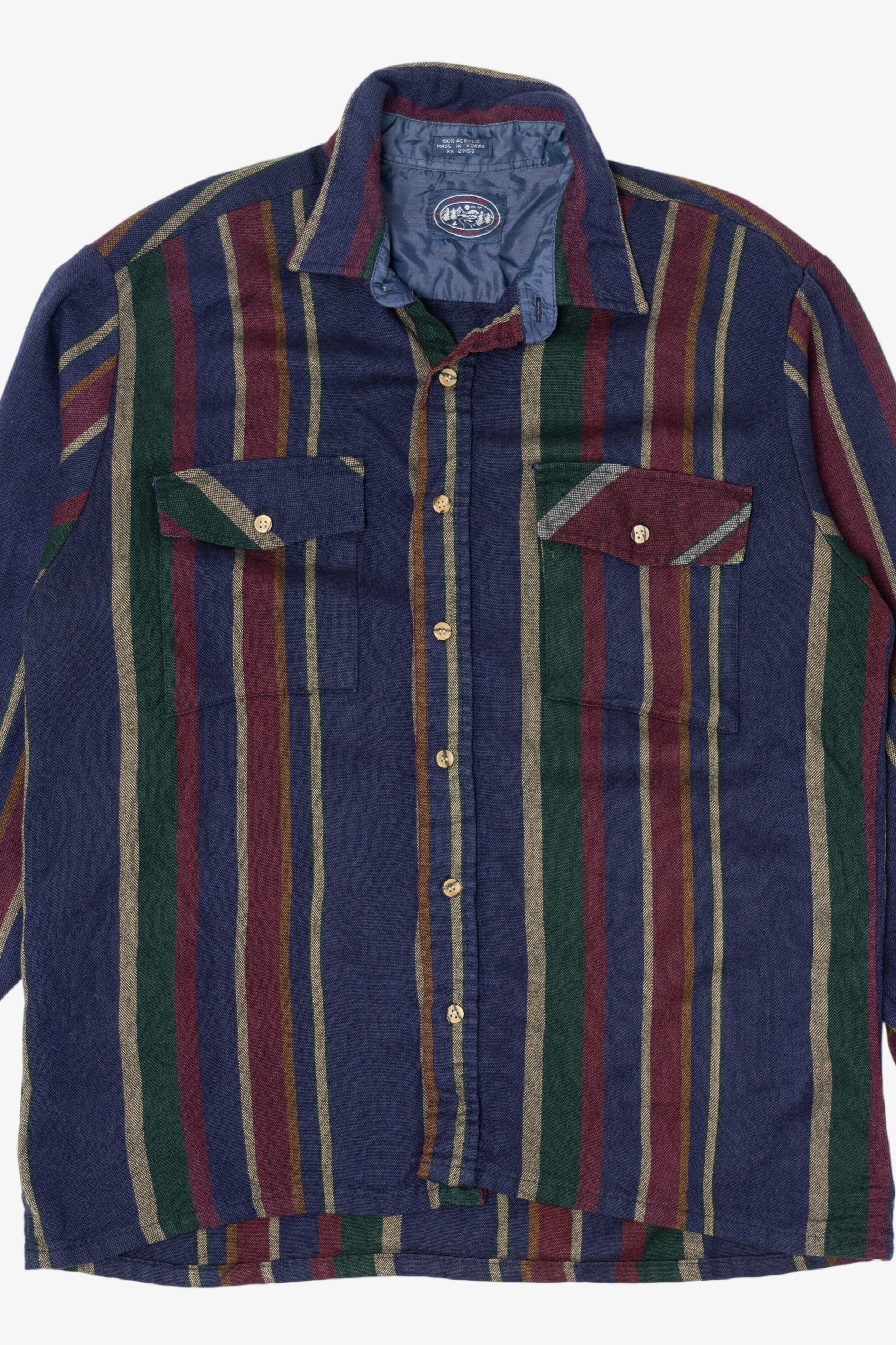 Vintage Navy Blue Striped Alpine Trail Button Up Shirt (1990s)