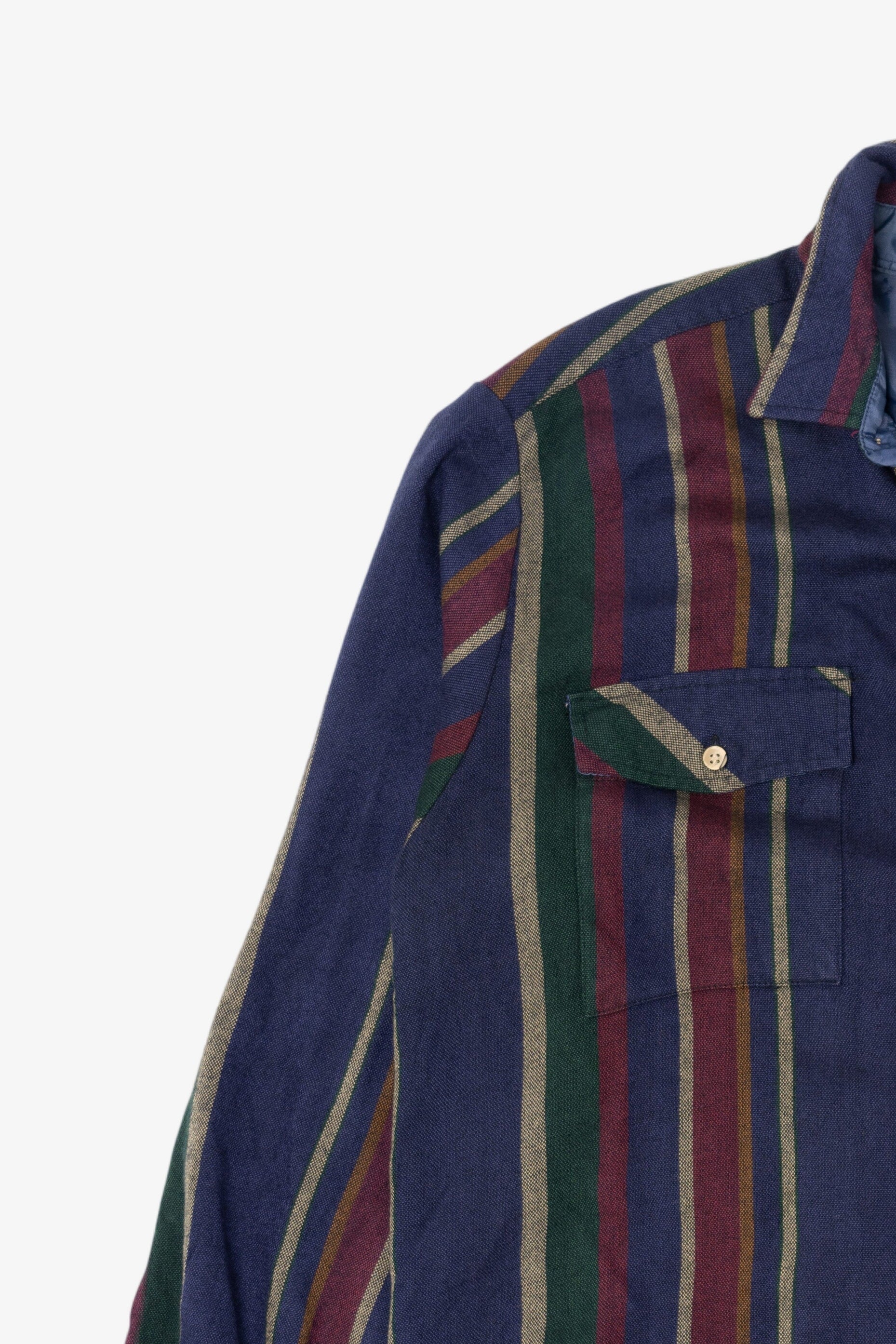 Vintage Navy Blue Striped Alpine Trail Button Up Shirt (1990s)