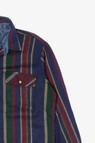 Vintage Navy Blue Striped Alpine Trail Button Up Shirt (1990s)