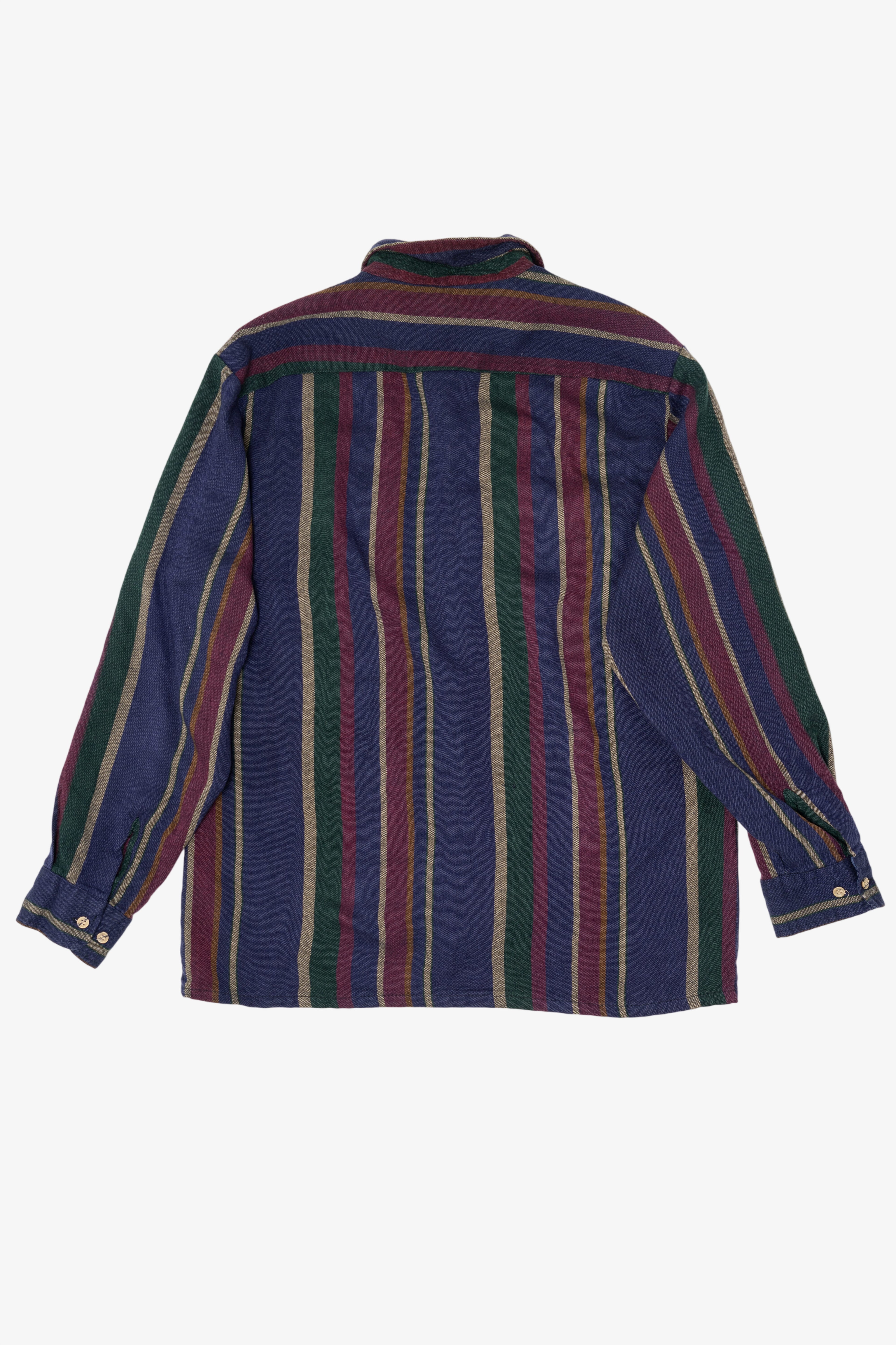 Vintage Navy Blue Striped Alpine Trail Button Up Shirt (1990s)