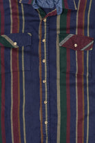 Vintage Navy Blue Striped Alpine Trail Button Up Shirt (1990s)