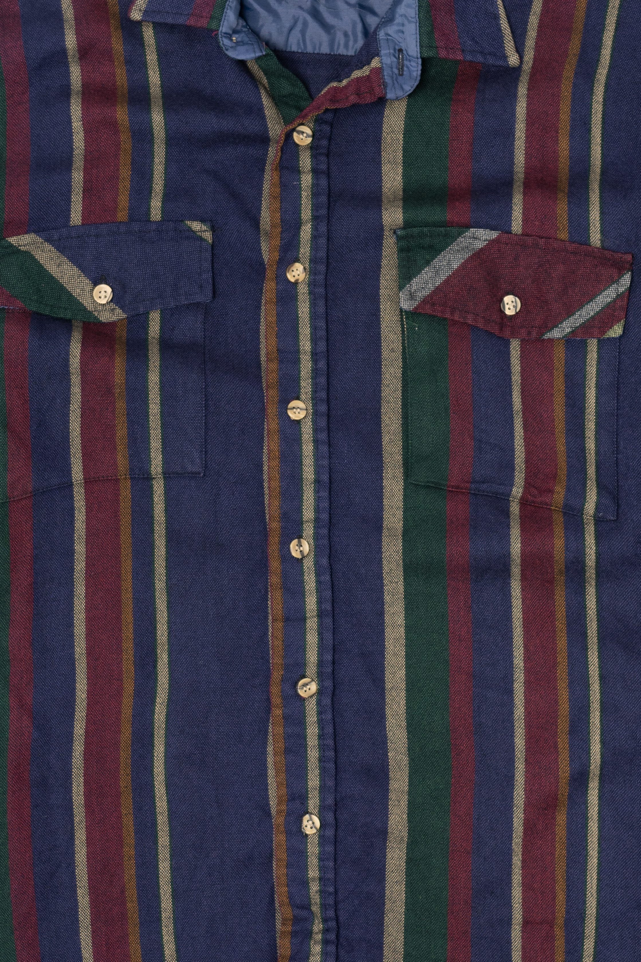 Vintage Navy Blue Striped Alpine Trail Button Up Shirt (1990s)