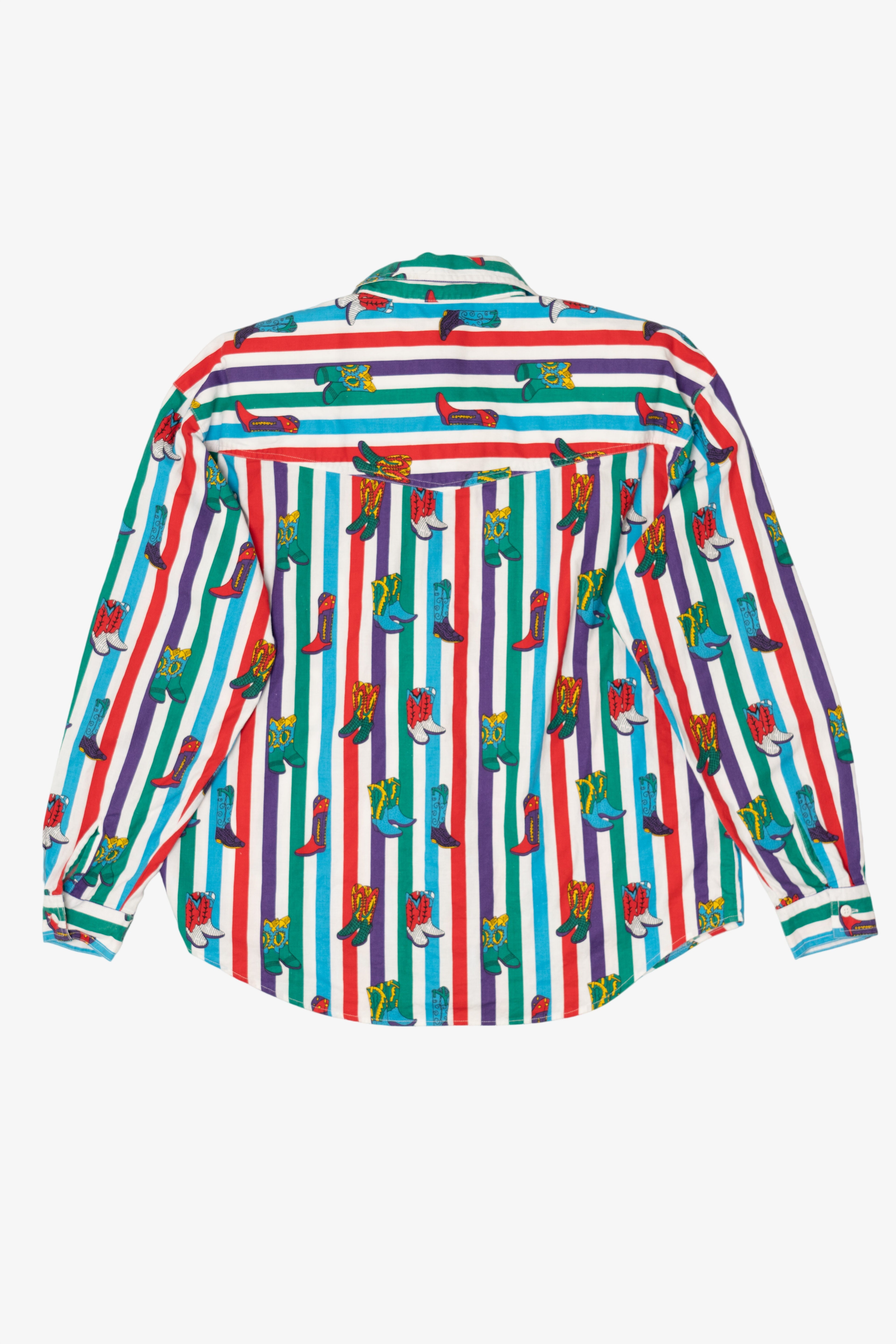 Vintage Side Saddle Cowboy Boots Button Up Striped Shirt (1990s)