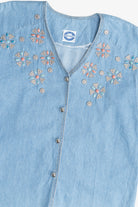 Vintage Southwestern Faux Gemstone Bejeweled Denim Button Up (1990s)