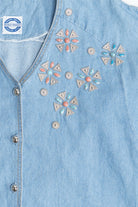 Vintage Southwestern Faux Gemstone Bejeweled Denim Button Up (1990s)