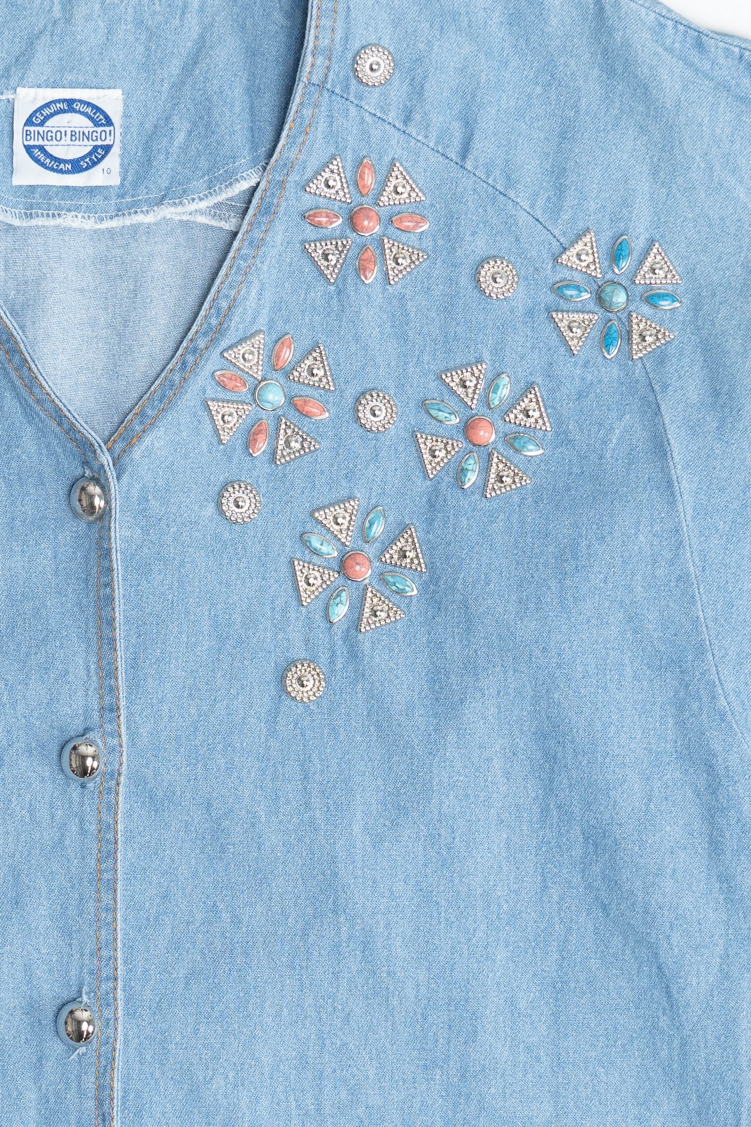 Vintage Southwestern Faux Gemstone Bejeweled Denim Button Up (1990s)
