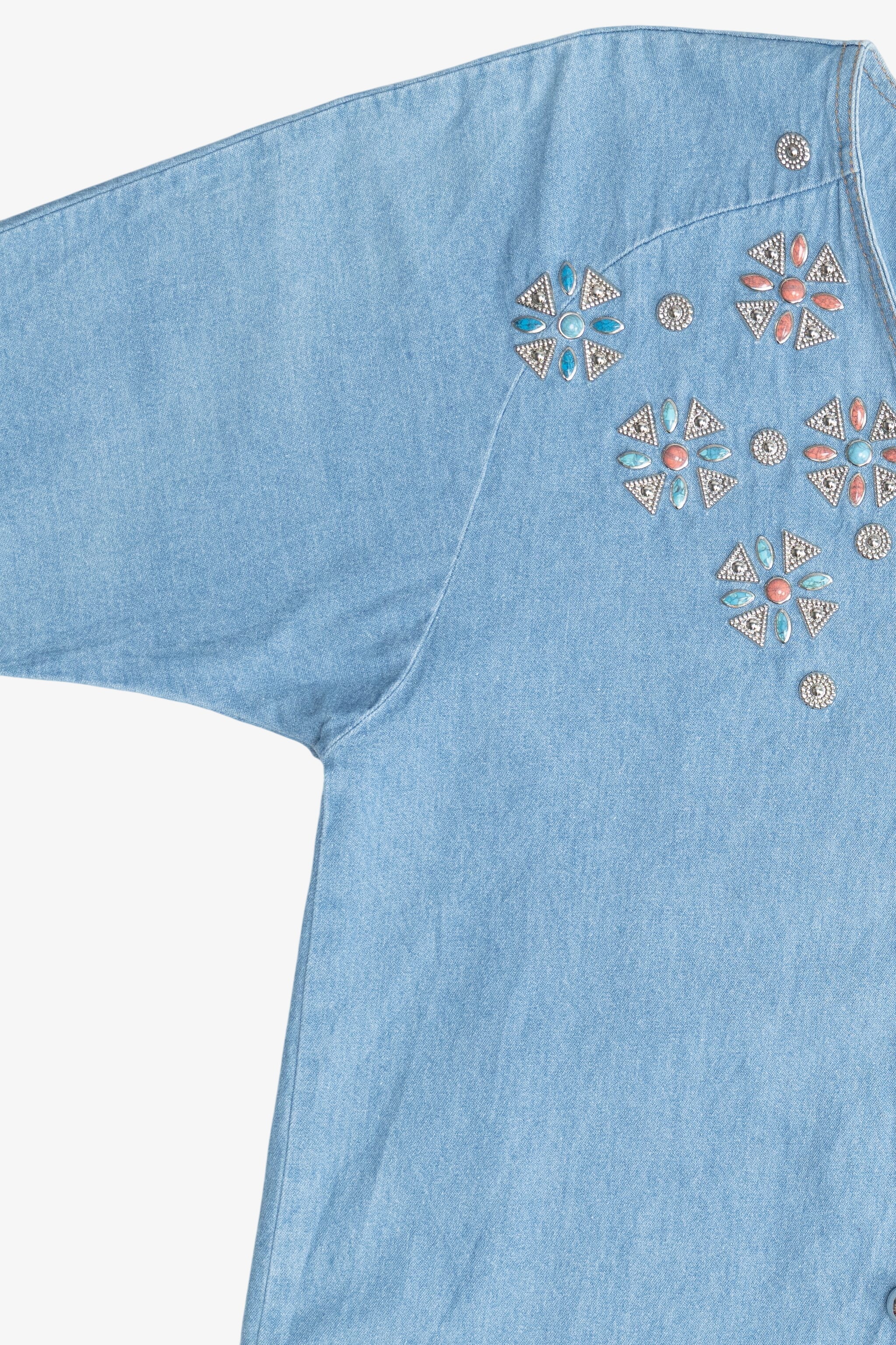 Vintage Southwestern Faux Gemstone Bejeweled Denim Button Up (1990s)