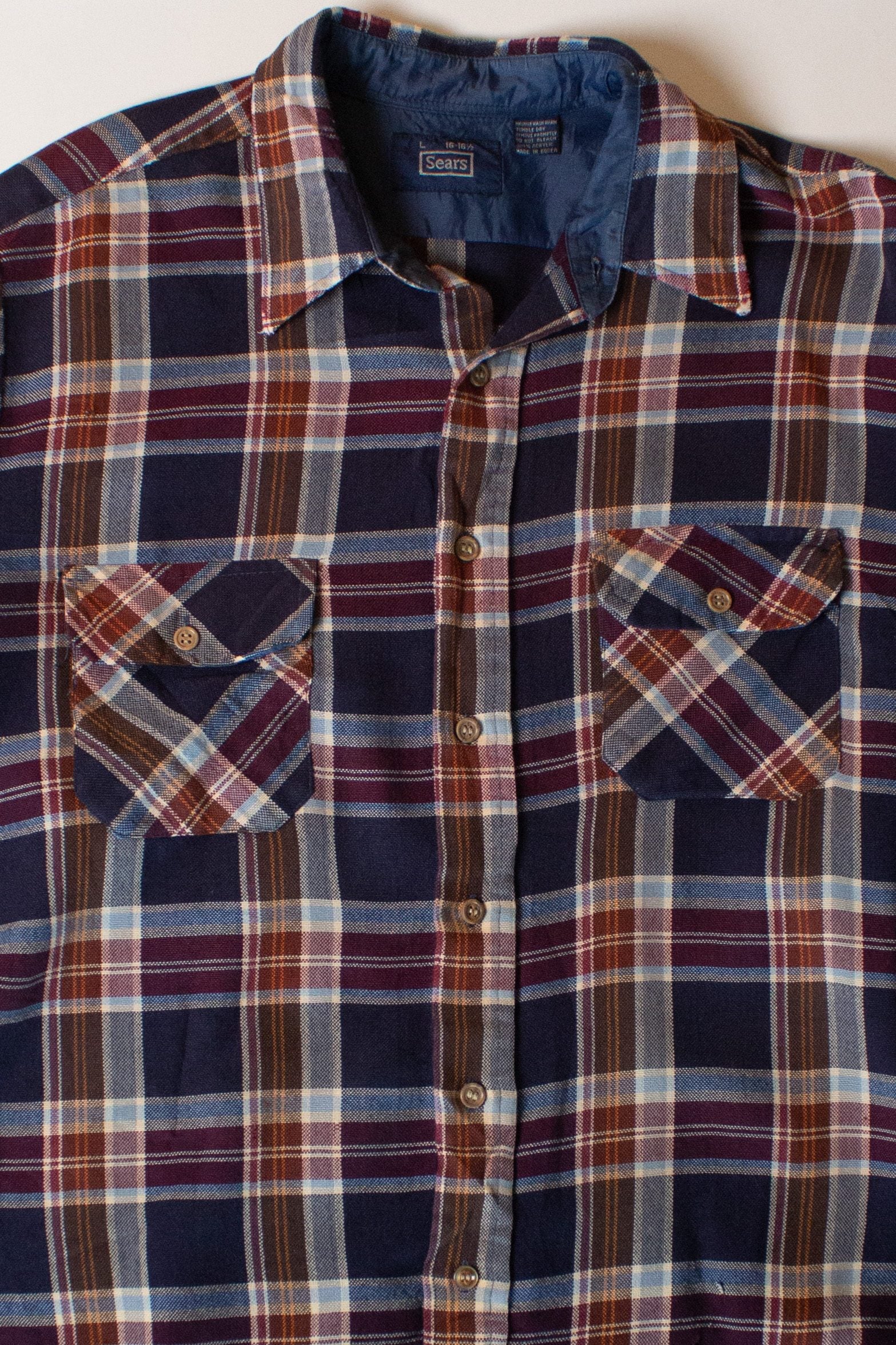 Vintage Navy Plaid Sears Button Up (1980s)