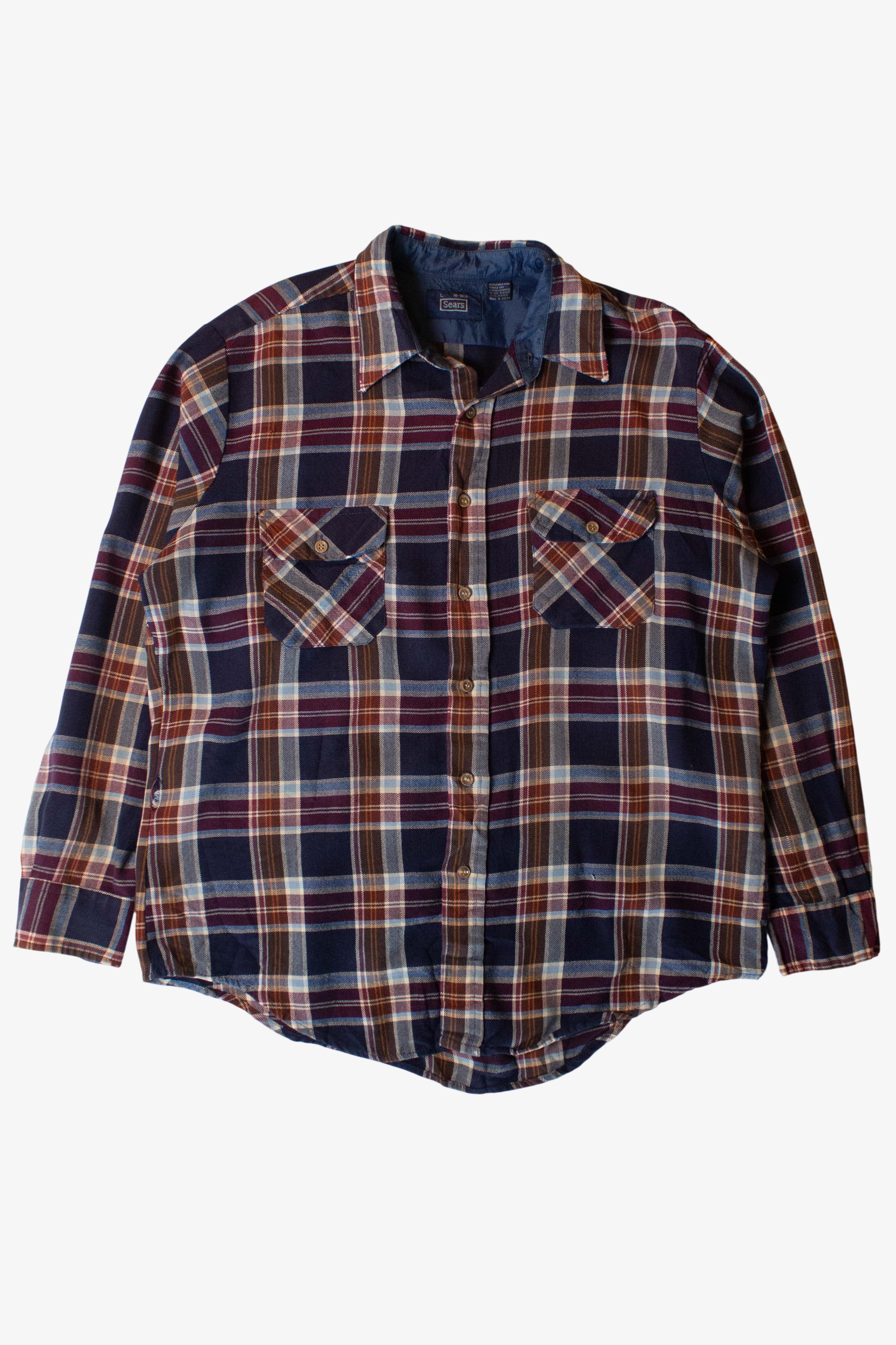 Vintage Navy Plaid Sears Button Up (1980s)