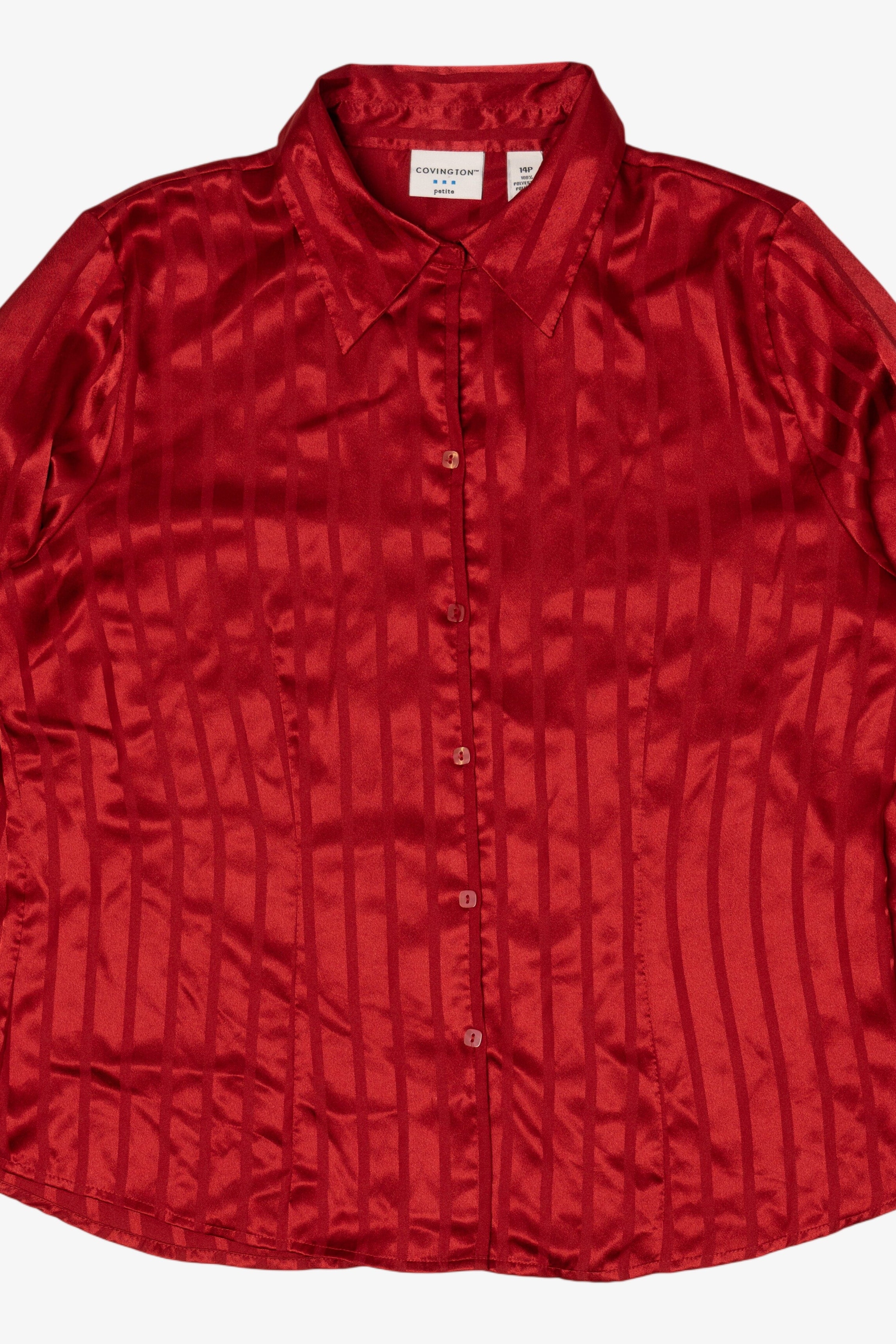Vintage Red Covington Satin Striped Silk Like Blouse (1990s)