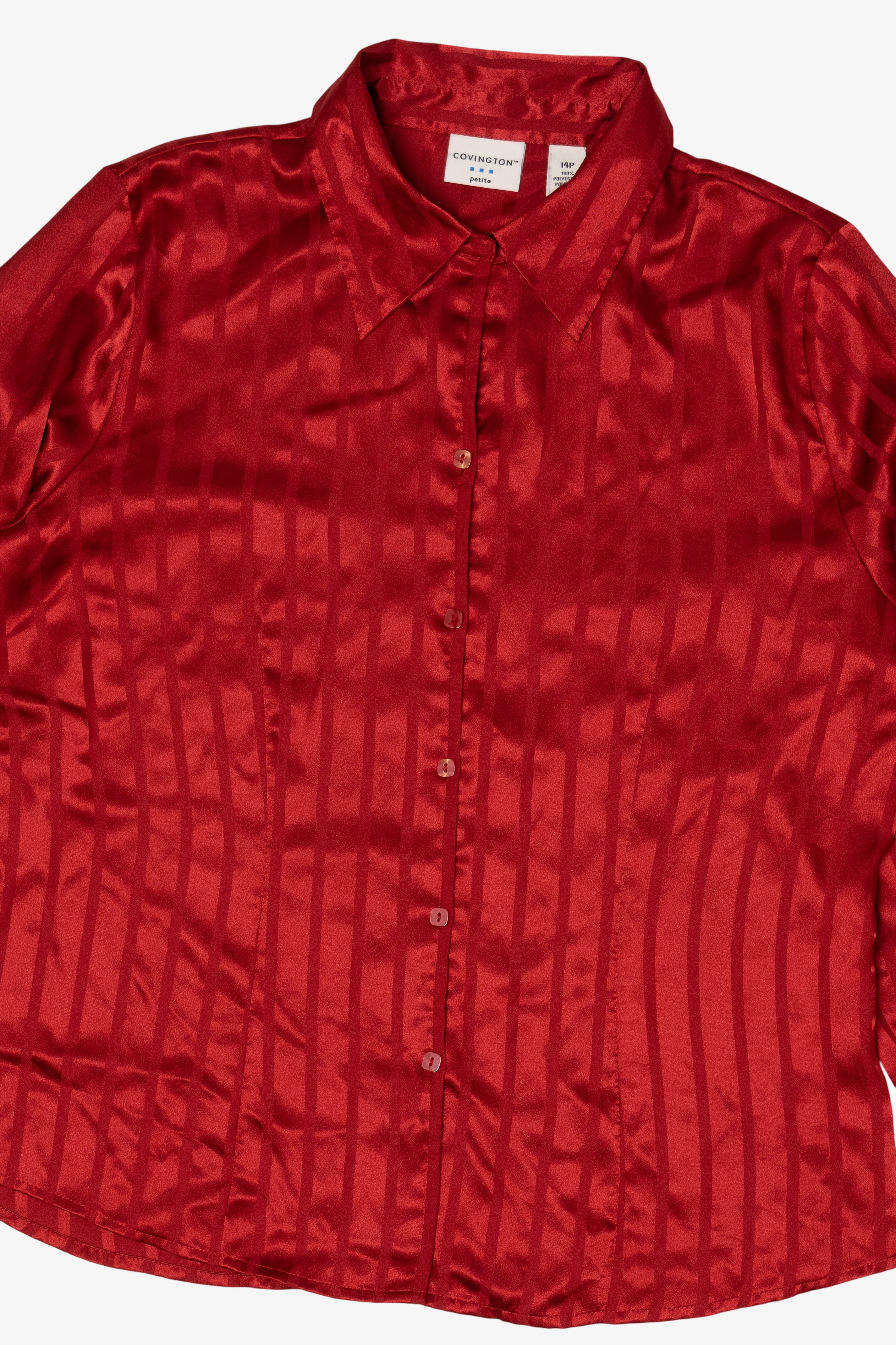 Vintage Red Covington Satin Striped Silk Like Blouse (1990s)