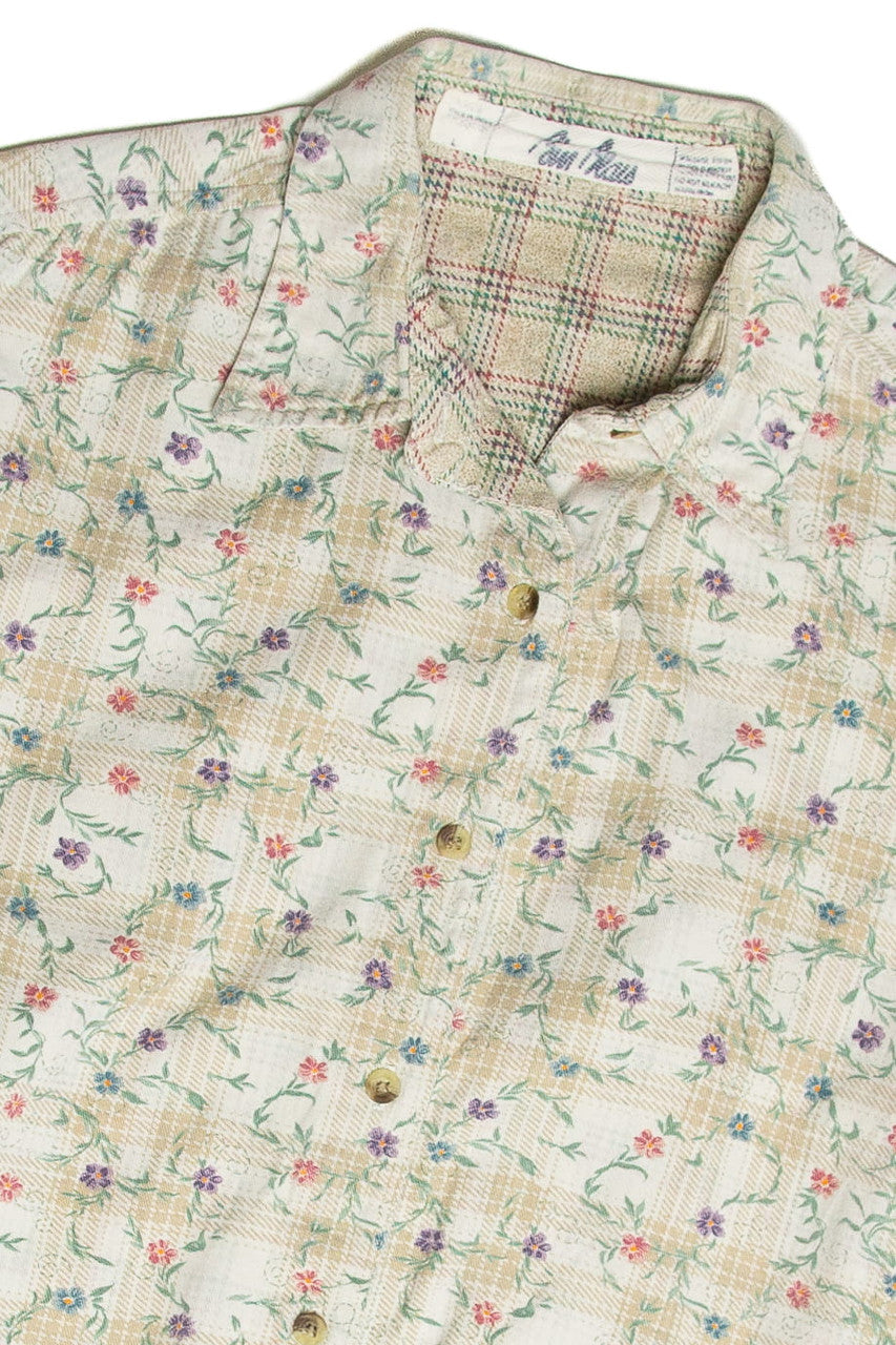 Vintage Flower Flannel Button Up Shirt