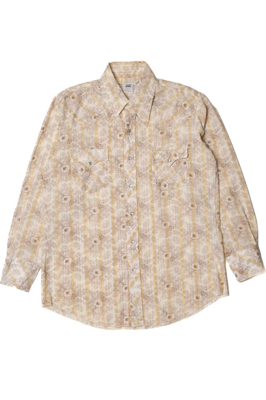 Vintage Floral Stripe Cow Hand Snap Button Up Shirt