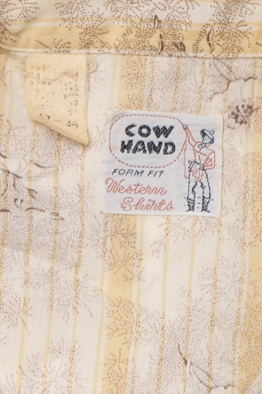 Vintage Floral Stripe Cow Hand Snap Button Up Shirt