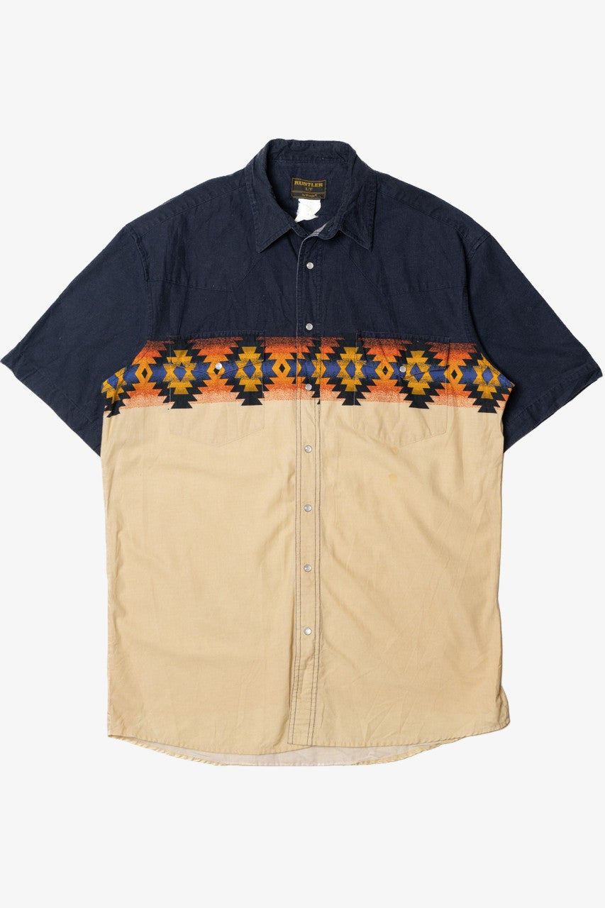 Vintage Southwestern Wraparound Print Rustler Button Up Shirt