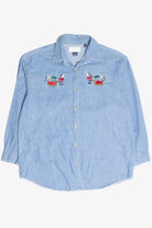 Vintage Bears Sledding Embroidered Button Up Denim Shirt