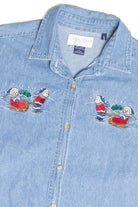 Vintage Bears Sledding Embroidered Button Up Denim Shirt