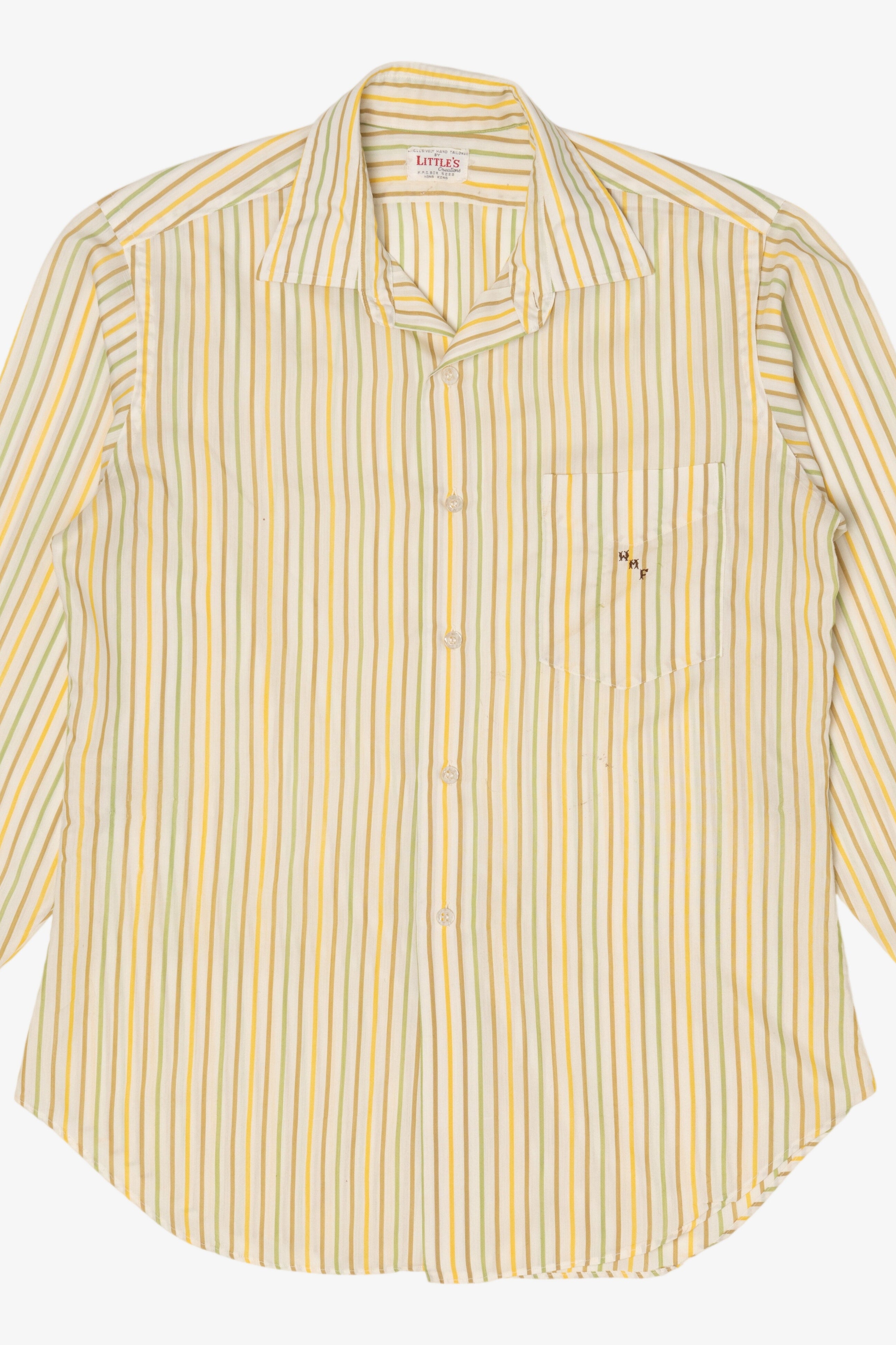 Vintage Hand Tailored Yellow Striped Little's Creations Button Up Shirt (1980s)