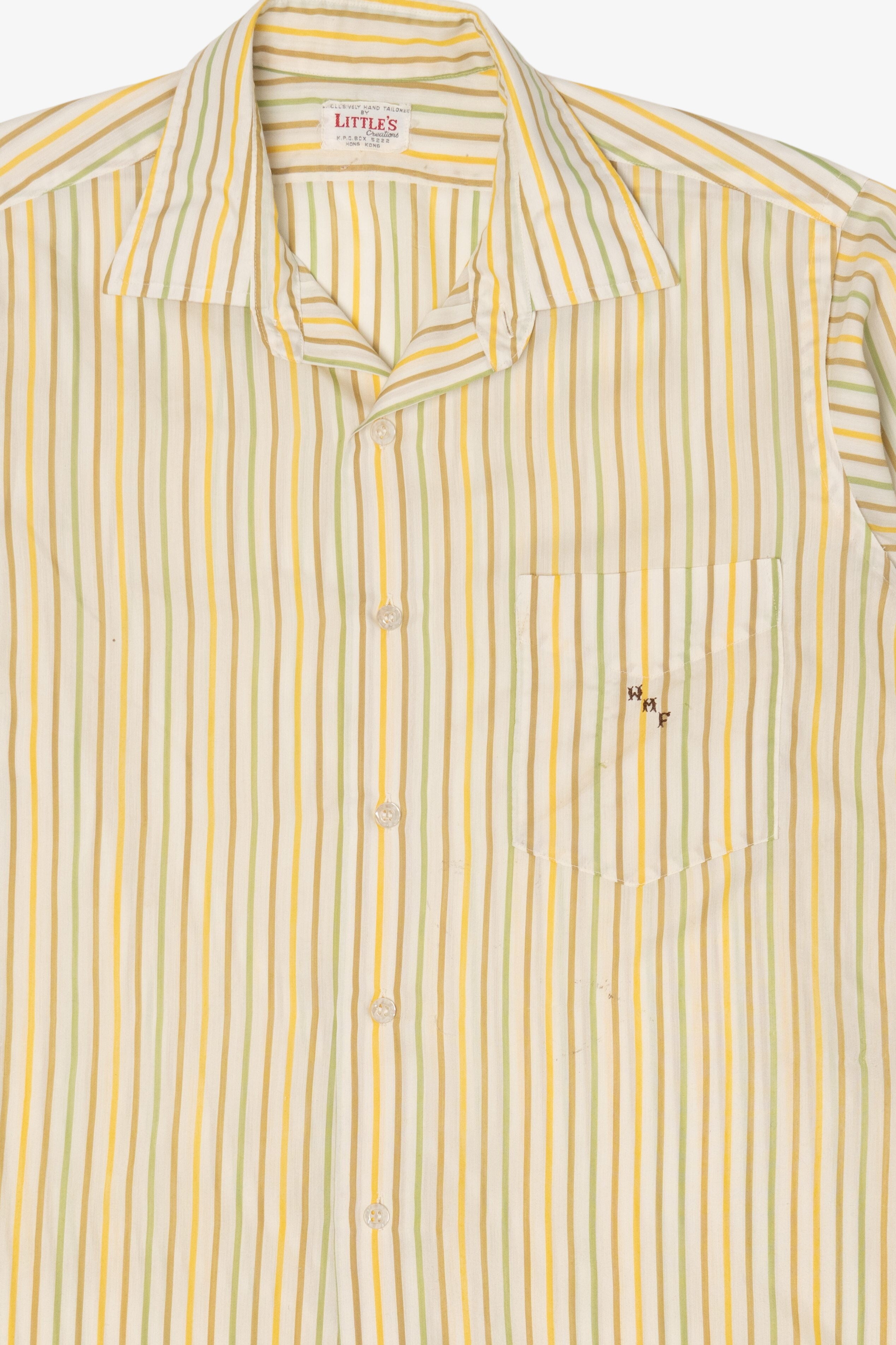 Vintage Hand Tailored Yellow Striped Little's Creations Button Up Shirt (1980s)