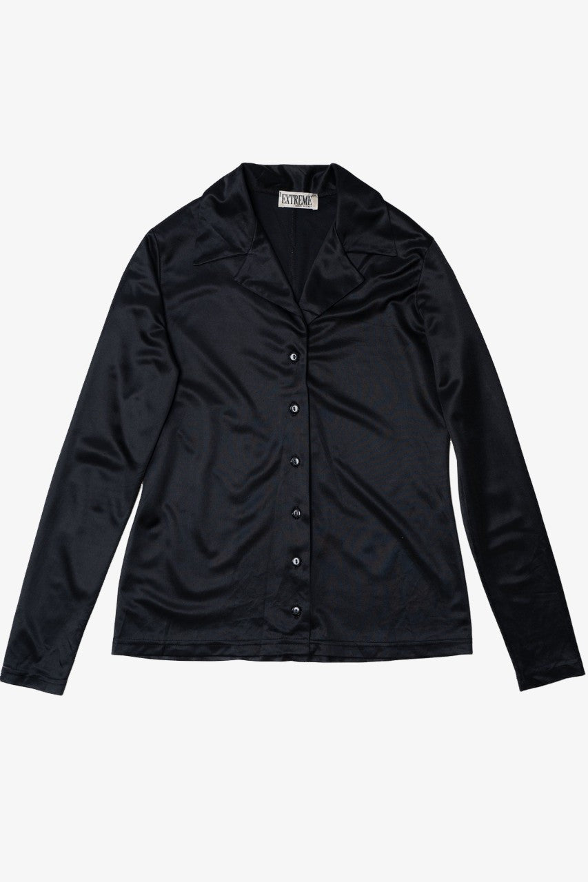 Vintage Italian Black Silky Button Up Shirt