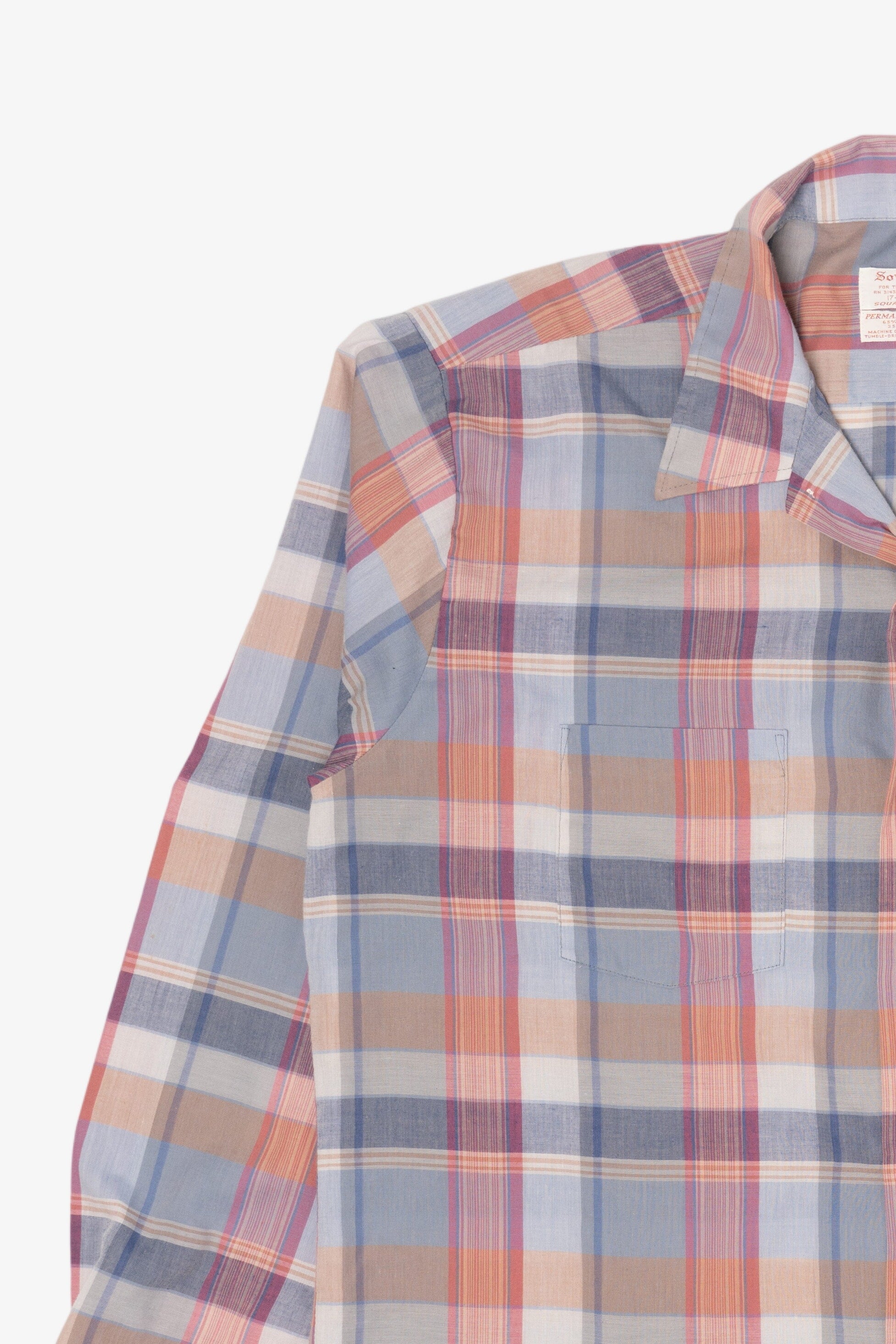 Vintage Sovereign Light Blue Plaid Permanent Press Button Up Shirt (1970s)