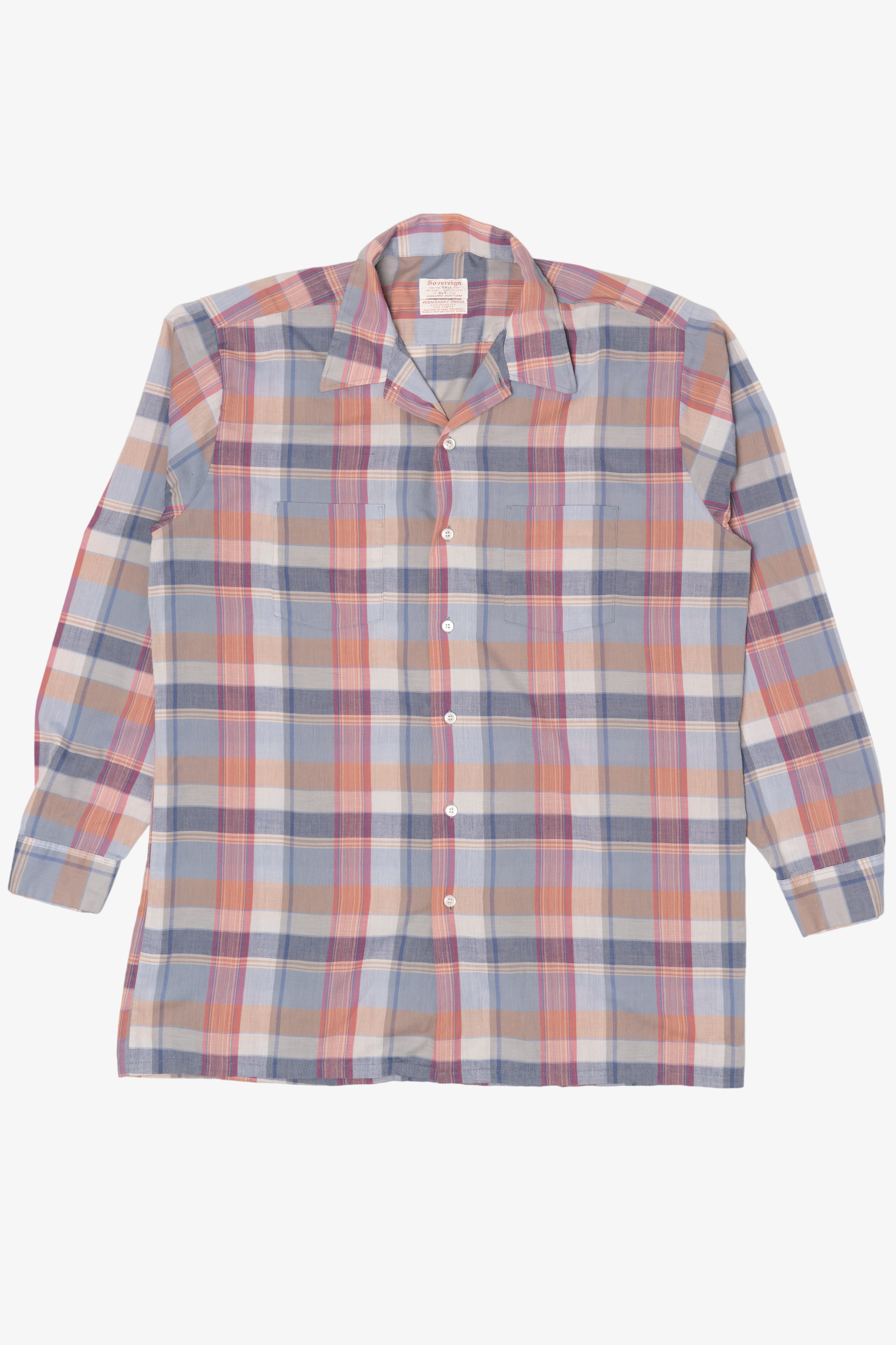 Vintage Sovereign Light Blue Plaid Permanent Press Button Up Shirt (1970s)