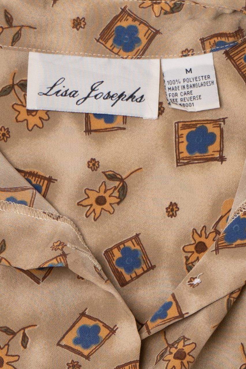 Vintage Sunflower Print Lisa Josephs Button Up Shirt