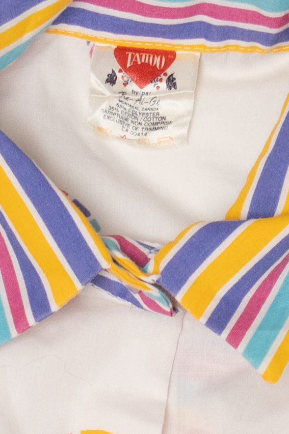 Vintage Tattoo Striped Colorful Button Up Shirt (1990s)