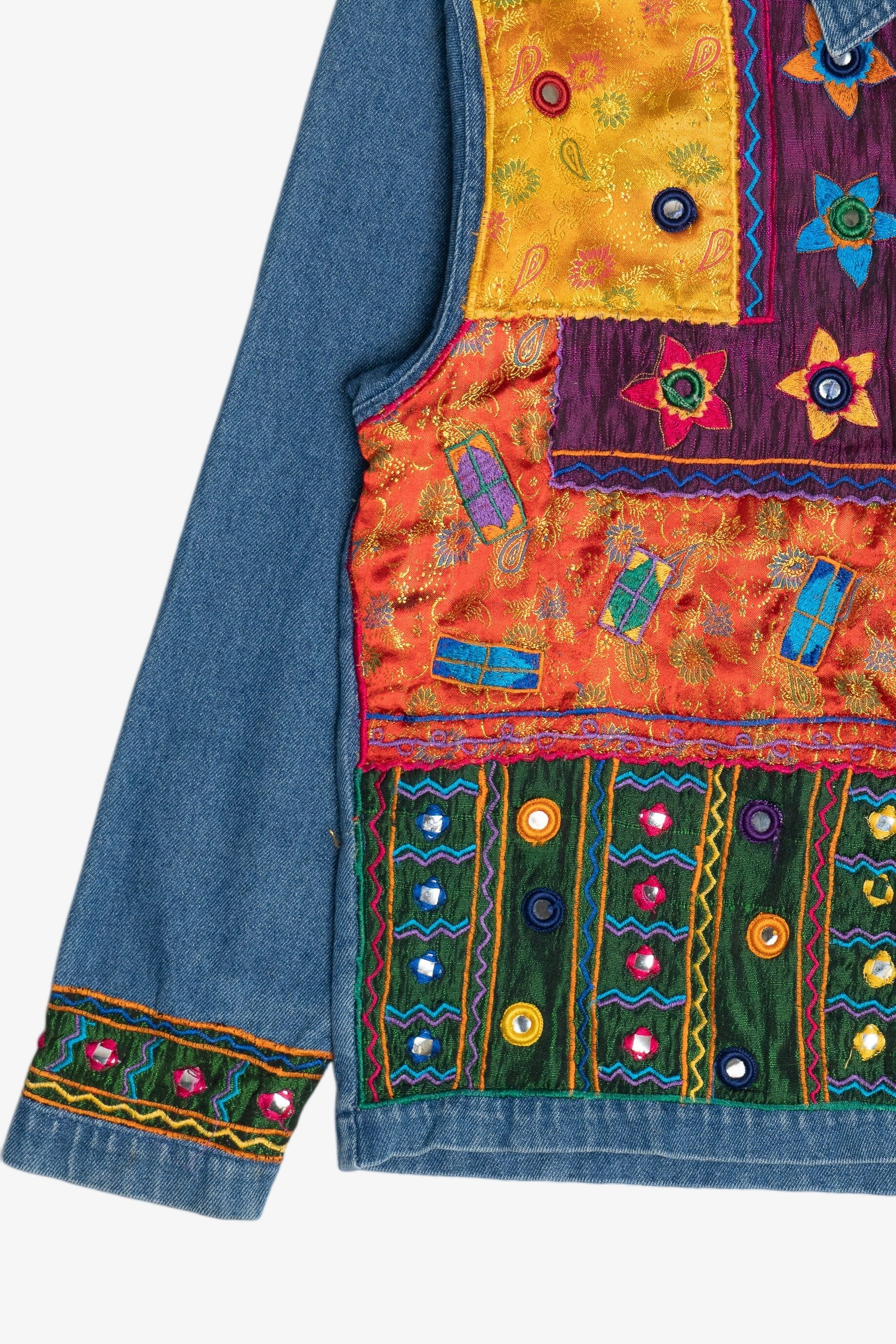Vintage Life Style Embroidered Patchwork Front Denim Button Up (1990s)