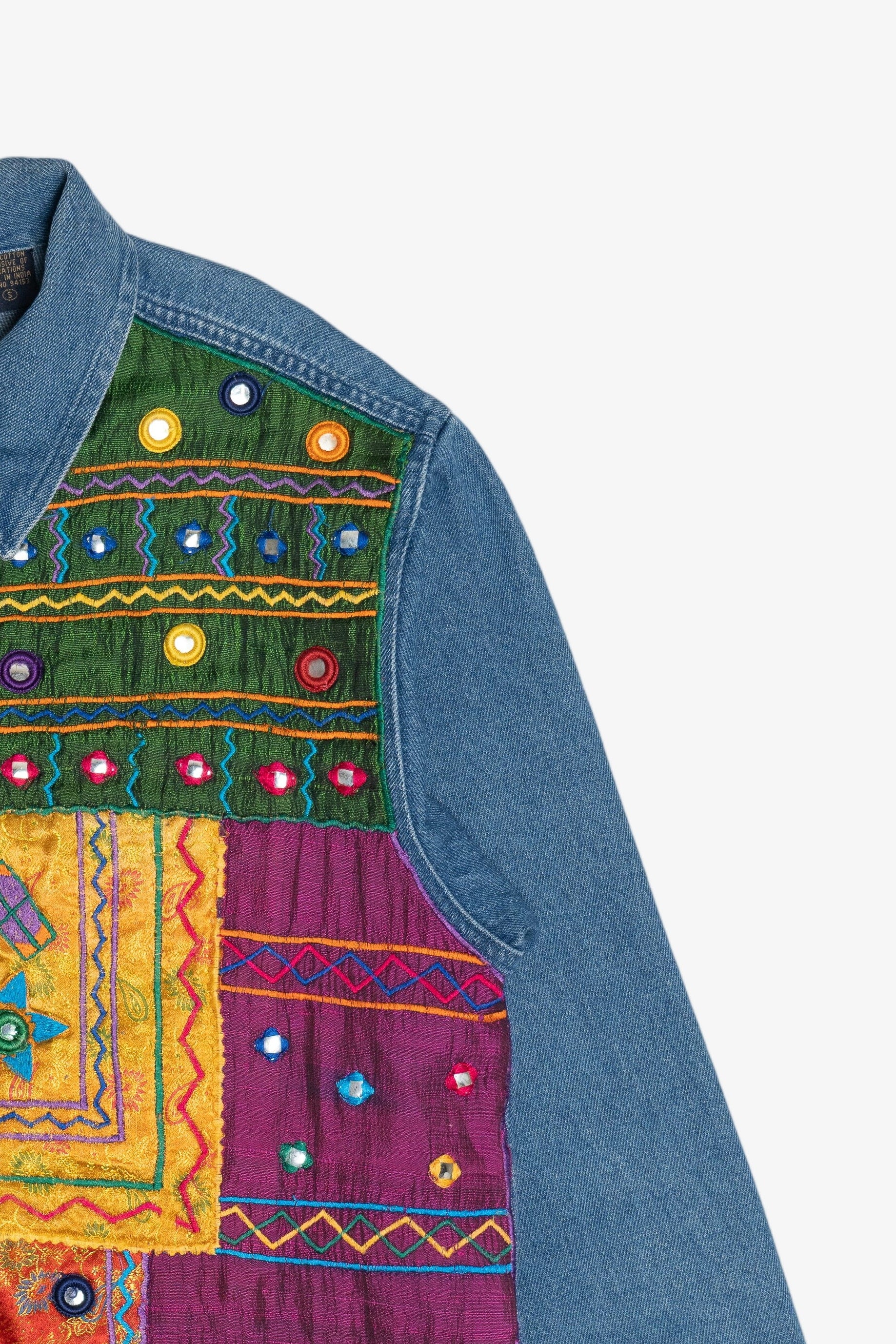 Vintage Life Style Embroidered Patchwork Front Denim Button Up (1990s)