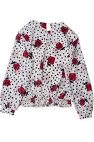Vintage Sheer Rose Print Cinch Waist Blouse