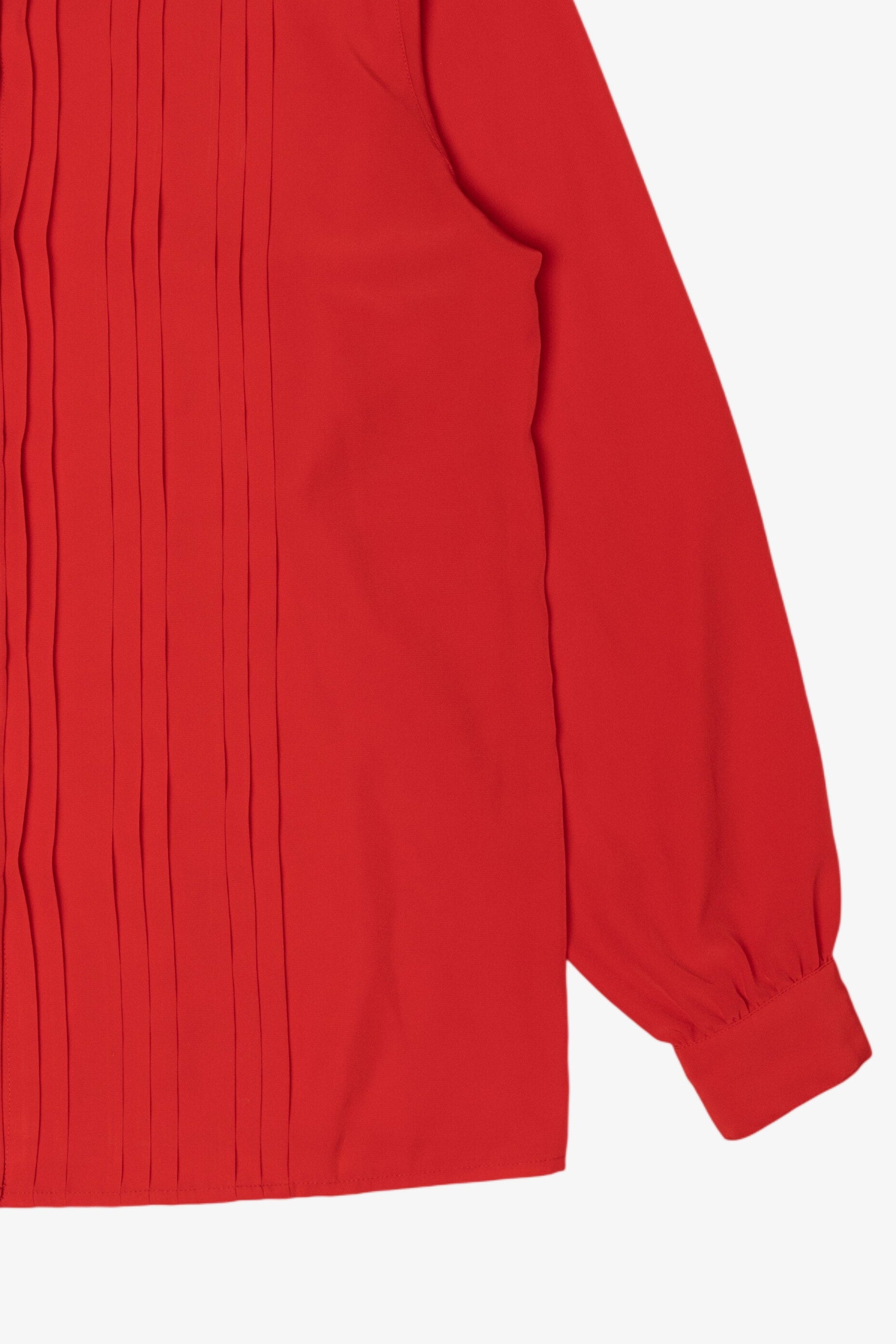 Vintage Red Yves St. Claire Pleated Ruffle Button Up Blouse (1980s)
