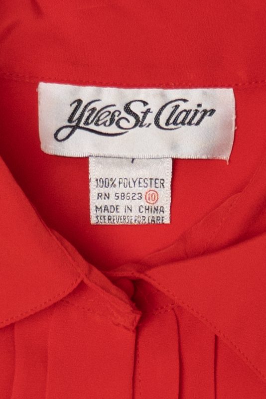 Vintage Red Yves St. Claire Pleated Ruffle Button Up Blouse (1980s)