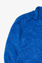 Vintage Blue Jonquil Paisley Pattern Silk Like Button Up Blouse (1980s)
